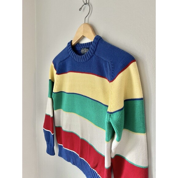 Vintage 90s Lands End Womens S/M Stripe Color Block Knit Crewneck Sweater Preppy - Picture 2 of 9